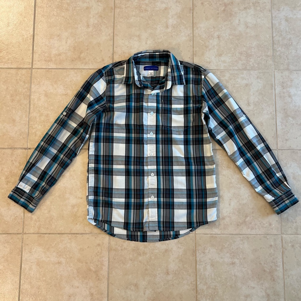 Boys 14/16 Simply Styled Sears Plaid Dress Shirt